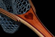 Custom Fly Fishing Net - Carob w/Bloodwood heart inlay. The hoop is Curly Maple & Purpleheart