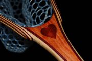 Custom Fly Fishing Net - Carob w/Bloodwood heart inlay. The hoop is Curly Maple & Purpleheart