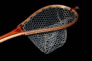 Custom Fly Fishing Net - Carob w/Bloodwood heart inlay. The hoop is Curly Maple & Purpleheart