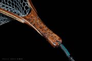 Banksia Pod handle, Black Walnut & Curly Maple hoop with Kingman Turquoise and copper inlays