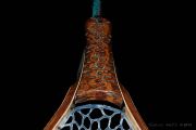 Banksia Pod handle, Black Walnut & Curly Maple hoop with Kingman Turquoise and copper inlays