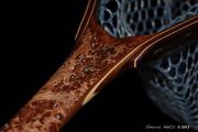 Custom Fly fishing Net of Oak Burl. Inlaid copper Kingma Turqunoise/Copper fill natural inclusions