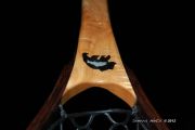 Custom Sierra Nets Fly fishing Net in Cat's Paw Burl Maple & Wenge.  Custom Inlay of Bearfish 