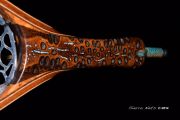 Banksia Pod handle, salvaged Mahogany Wenge & Curly Maple hoop with Kingman Turquoise & copper inlay