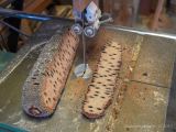 Trancendence-A Custom Banksia Pod Net with inlaid Kingman Turquoise by Sierra Nets