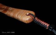 Cat's Paw Burl Maple with copper inlaid into the open burl eyes. The hoop is Wenge and all accents a